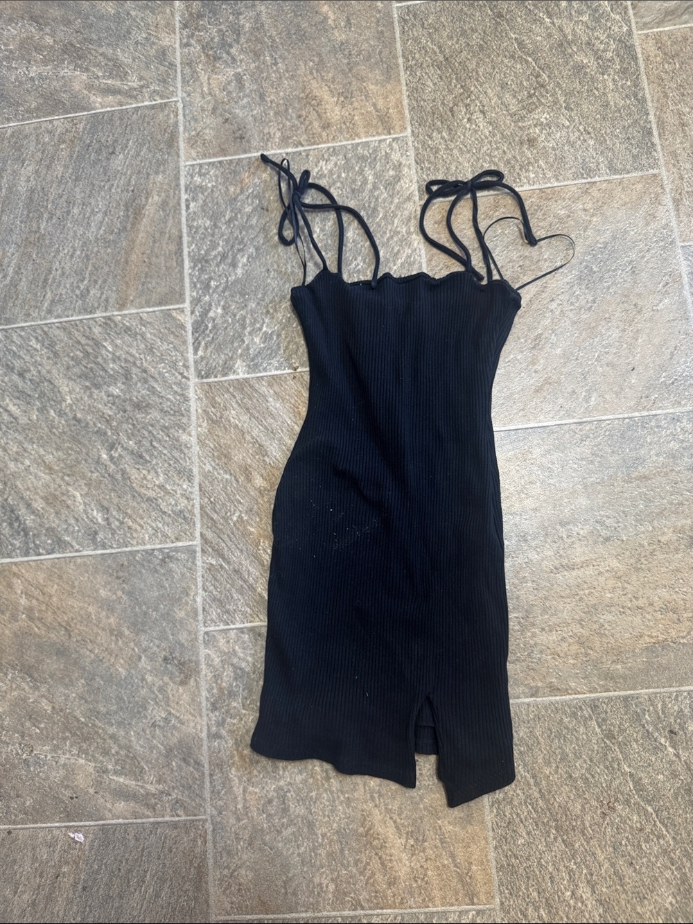 Princess Polly Black Ribbed Tie-Strap Mini Dress